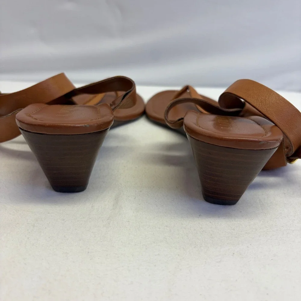 Lauren Ralph Lauren Wedge Sandals Womens 10B Brown Leather T-Strap Boho Preppy